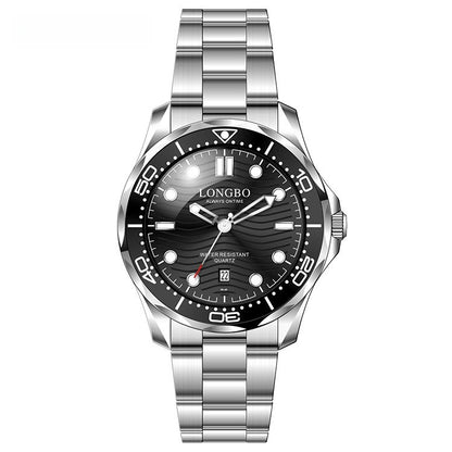 Men's Quartz Watch With Stainless Steel Strap, Tempered Glass Mirror, Pointer Display, And Single Folding Buckle