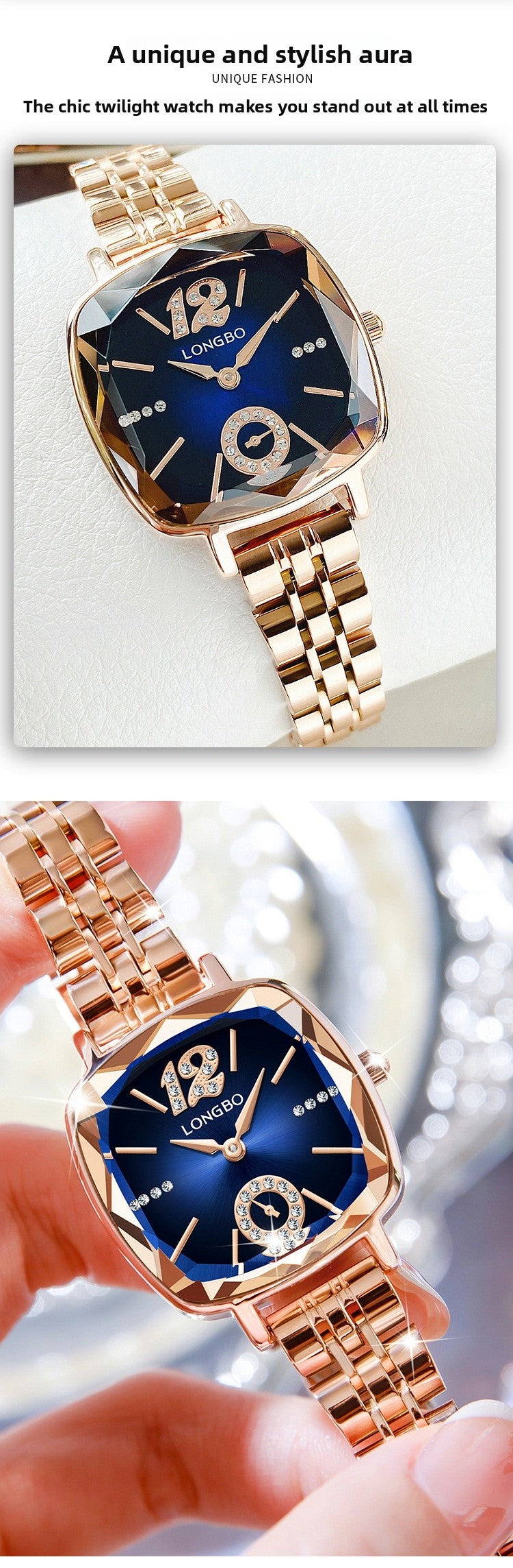 Women's Quartz Watch With Stainless Steel Strap And Butterfly Double Snap Buckle, Featuring Tempered Glass Mirror And Pointer Display