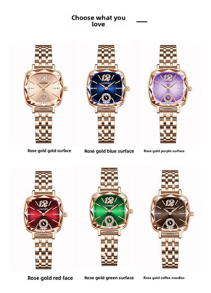 Women's Quartz Watch With Stainless Steel Strap And Butterfly Double Snap Buckle, Featuring Tempered Glass Mirror And Pointer Display