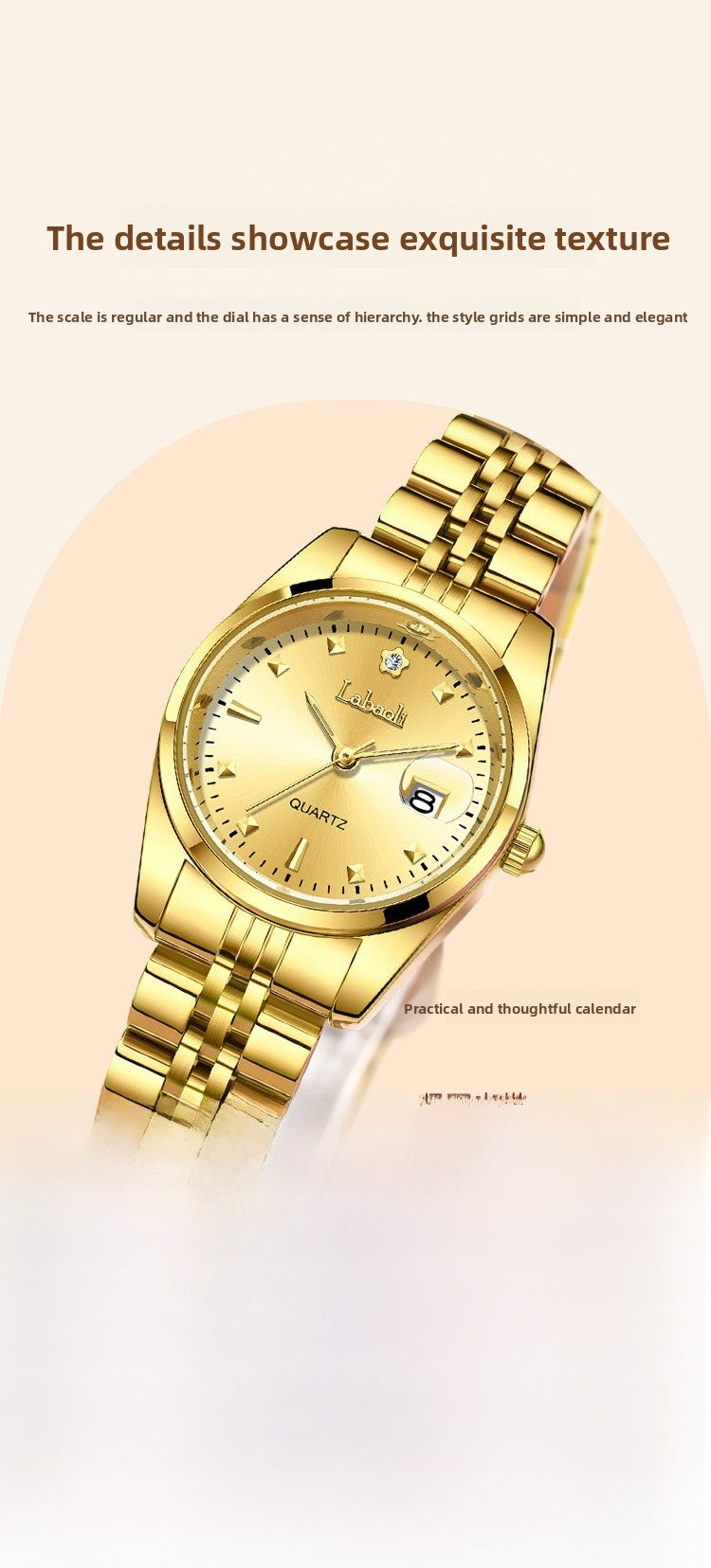 Women's Quartz Watch With Stainless Steel Strap And Butterfly Double Snap Buckle, Featuring Tempered Glass Mirror And Pointer Display