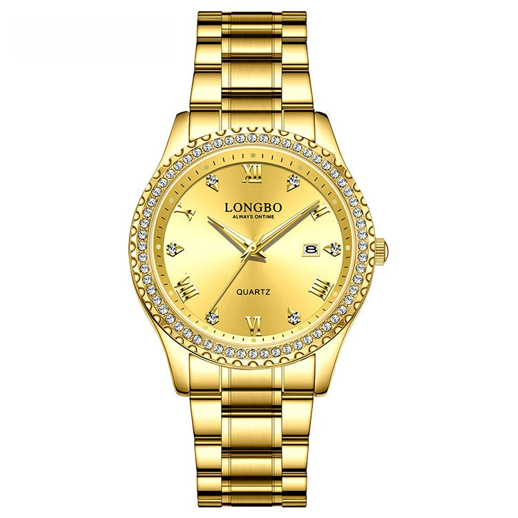 Men's Quartz Watch With Stainless Steel Strap And Single Folding Buckle, Featuring Tempered Glass Mirror And Pointer Display