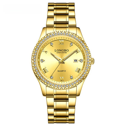 Men's Quartz Watch With Stainless Steel Strap And Single Folding Buckle, Featuring Tempered Glass Mirror And Pointer Display
