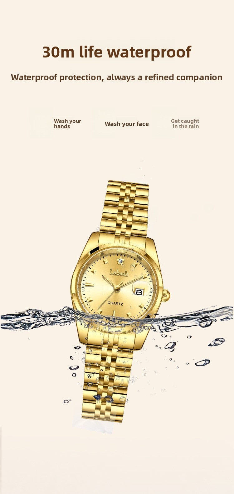 Women's Quartz Watch With Stainless Steel Strap And Butterfly Double Snap Buckle, Featuring Tempered Glass Mirror And Pointer Display