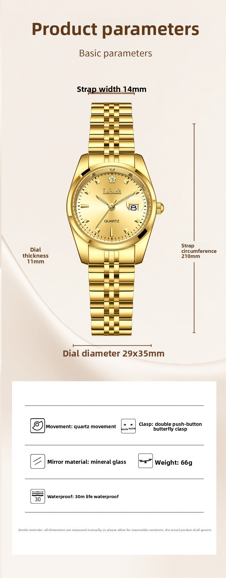 Women's Quartz Watch With Stainless Steel Strap And Butterfly Double Snap Buckle, Featuring Tempered Glass Mirror And Pointer Display