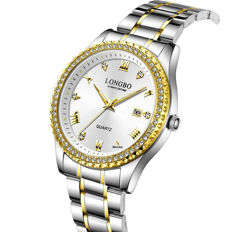 Men's Quartz Watch With Stainless Steel Strap And Single Folding Buckle, Featuring Tempered Glass Mirror And Pointer Display