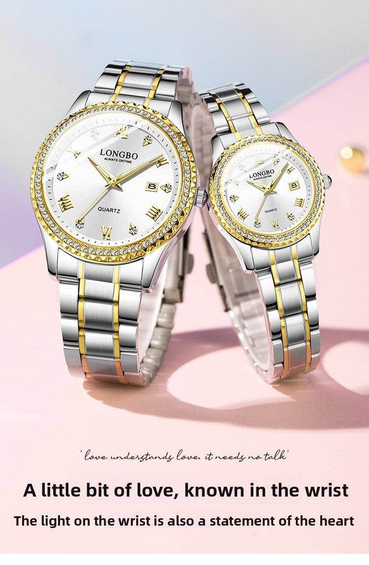 Men's Quartz Watch With Stainless Steel Strap And Single Folding Buckle, Featuring Tempered Glass Mirror And Pointer Display