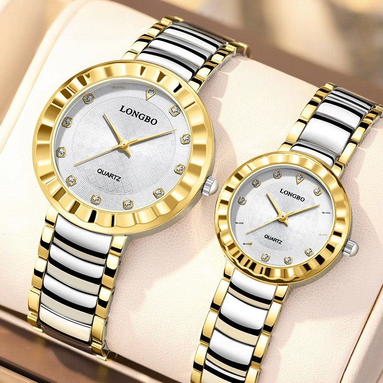 Quartz Watch With Stainless Steel Strap And Single Folding Buckle, Featuring Tempered Glass Mirror, Pointer Display, And Round Dial