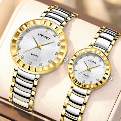 Quartz Watch With Stainless Steel Strap And Single Folding Buckle, Featuring Tempered Glass Mirror, Pointer Display, And Round Dial