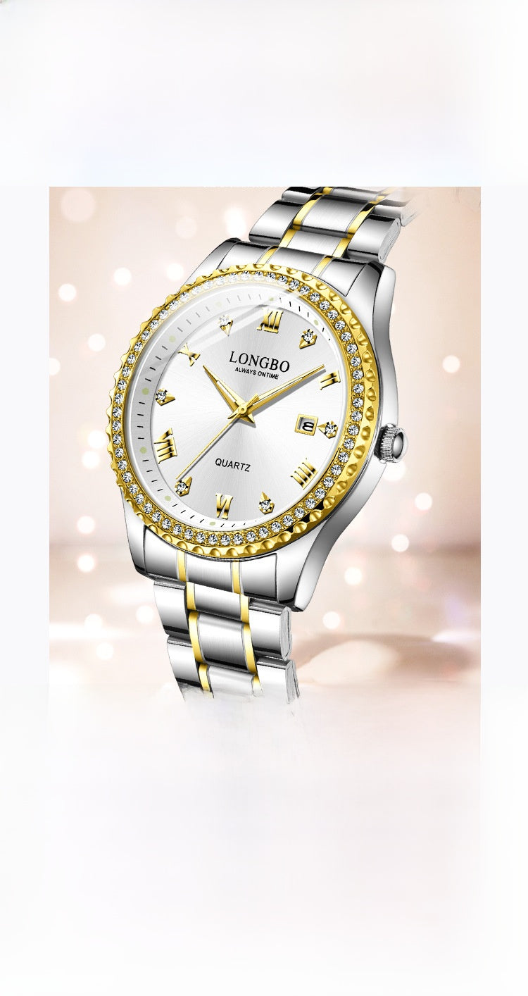 Men's Quartz Watch With Stainless Steel Strap And Single Folding Buckle, Featuring Tempered Glass Mirror And Pointer Display