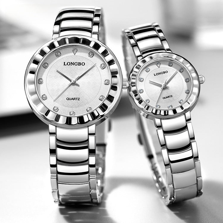 Quartz Watch With Stainless Steel Strap And Single Folding Buckle, Featuring Tempered Glass Mirror, Pointer Display, And Round Dial