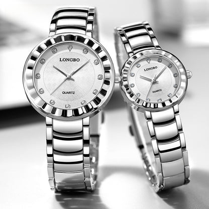 Quartz Watch With Stainless Steel Strap And Single Folding Buckle, Featuring Tempered Glass Mirror, Pointer Display, And Round Dial