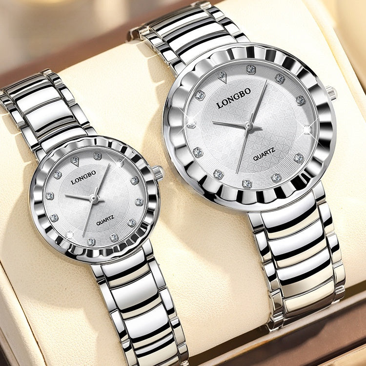 Quartz Watch With Stainless Steel Strap And Single Folding Buckle, Featuring Tempered Glass Mirror, Pointer Display, And Round Dial
