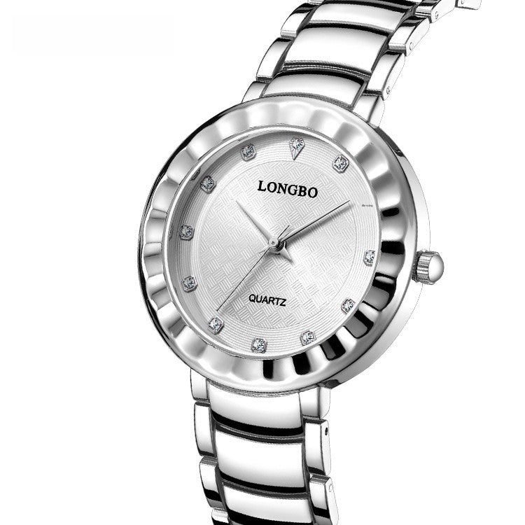 Quartz Watch With Stainless Steel Strap And Single Folding Buckle, Featuring Tempered Glass Mirror, Pointer Display, And Round Dial