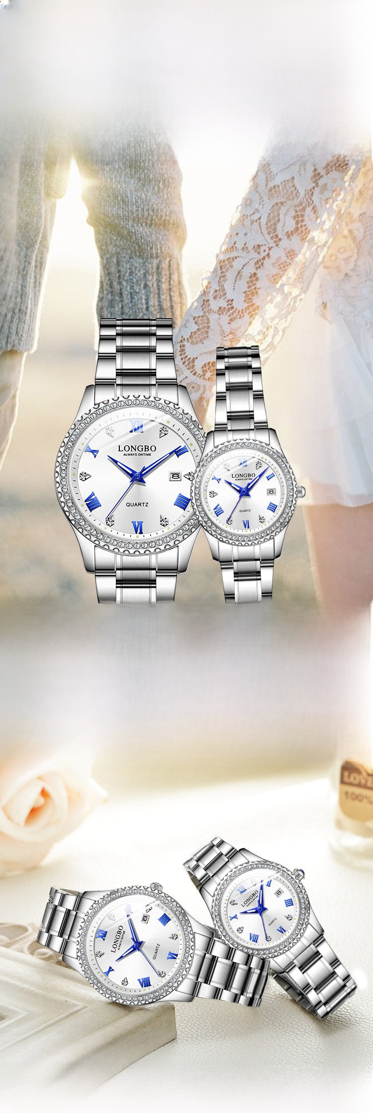 Men's Quartz Watch With Stainless Steel Strap And Single Folding Buckle, Featuring Tempered Glass Mirror And Pointer Display