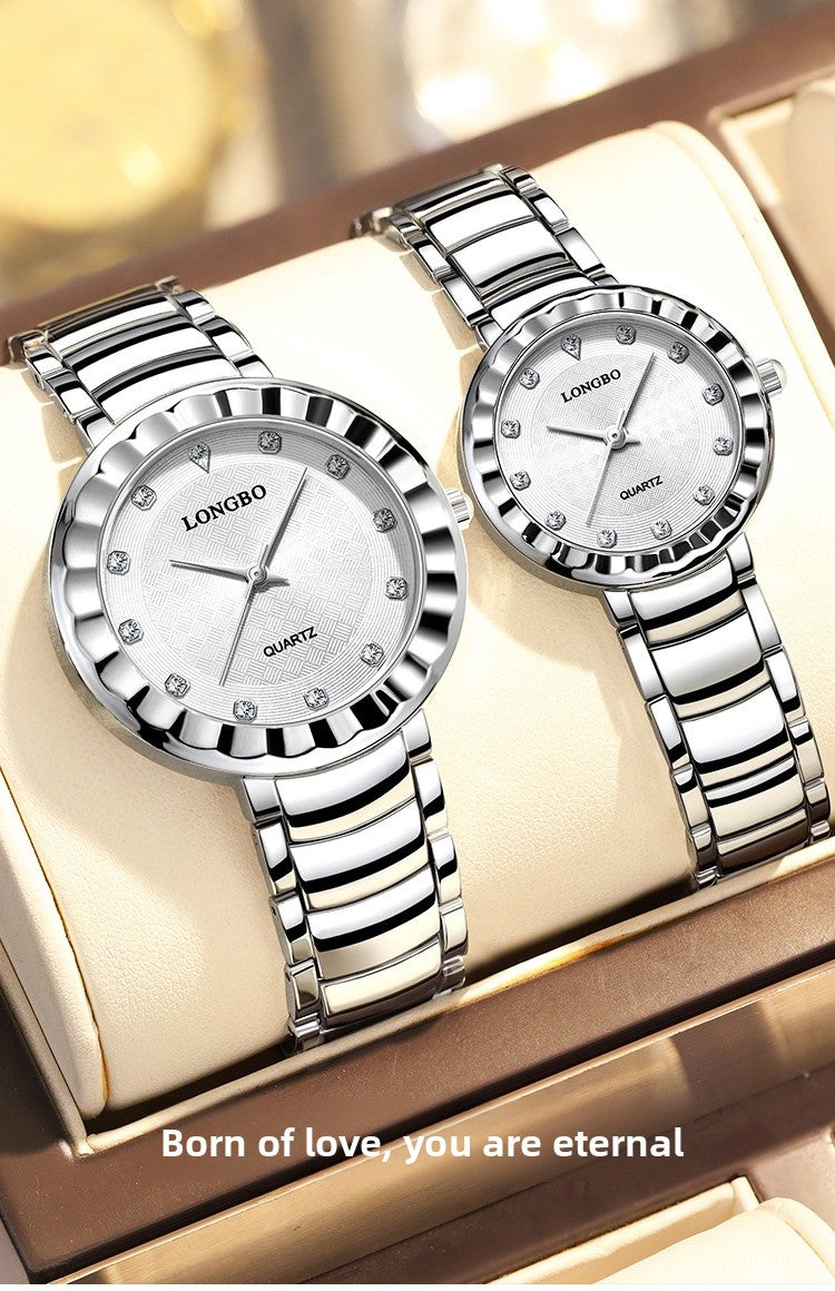 Quartz Watch With Stainless Steel Strap And Single Folding Buckle, Featuring Tempered Glass Mirror, Pointer Display, And Round Dial