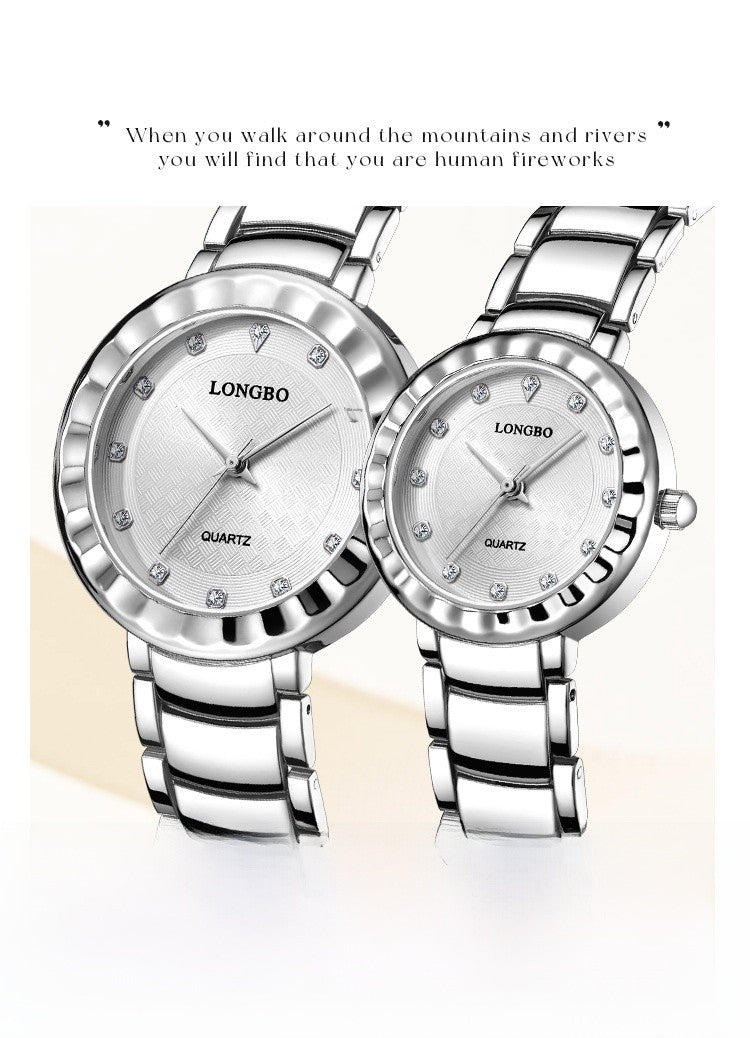 Quartz Watch With Stainless Steel Strap And Single Folding Buckle, Featuring Tempered Glass Mirror, Pointer Display, And Round Dial