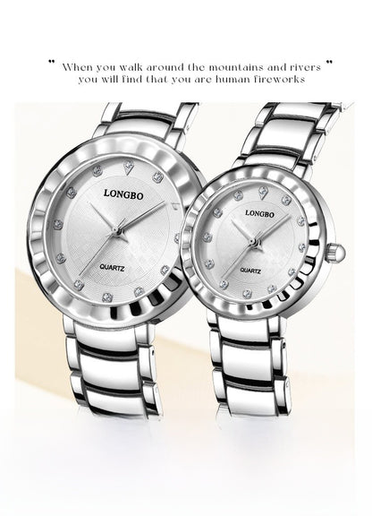 Quartz Watch With Stainless Steel Strap And Single Folding Buckle, Featuring Tempered Glass Mirror, Pointer Display, And Round Dial