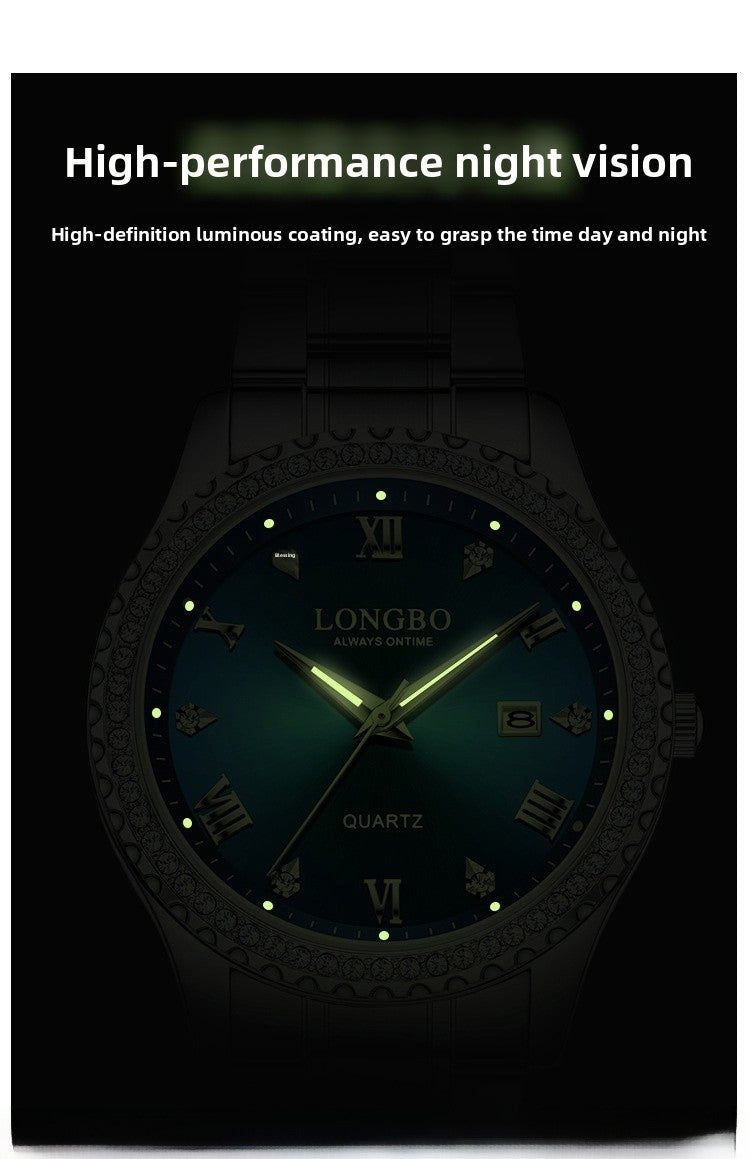 Men's Quartz Watch With Stainless Steel Strap And Single Folding Buckle, Featuring Tempered Glass Mirror And Pointer Display