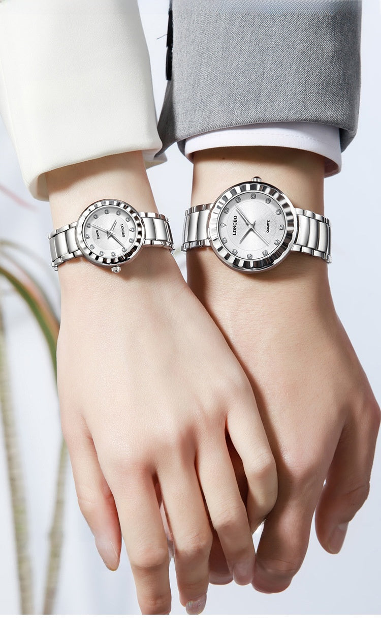 Quartz Watch With Stainless Steel Strap And Single Folding Buckle, Featuring Tempered Glass Mirror, Pointer Display, And Round Dial