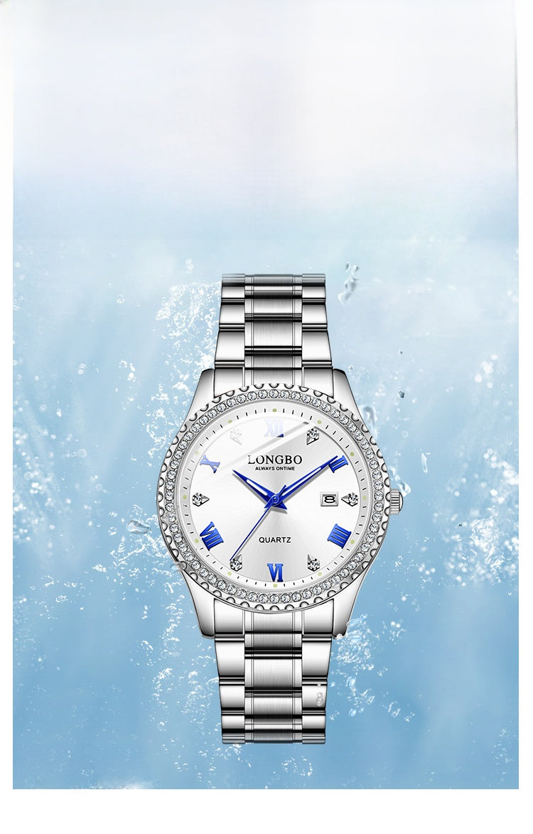 Men's Quartz Watch With Stainless Steel Strap And Single Folding Buckle, Featuring Tempered Glass Mirror And Pointer Display