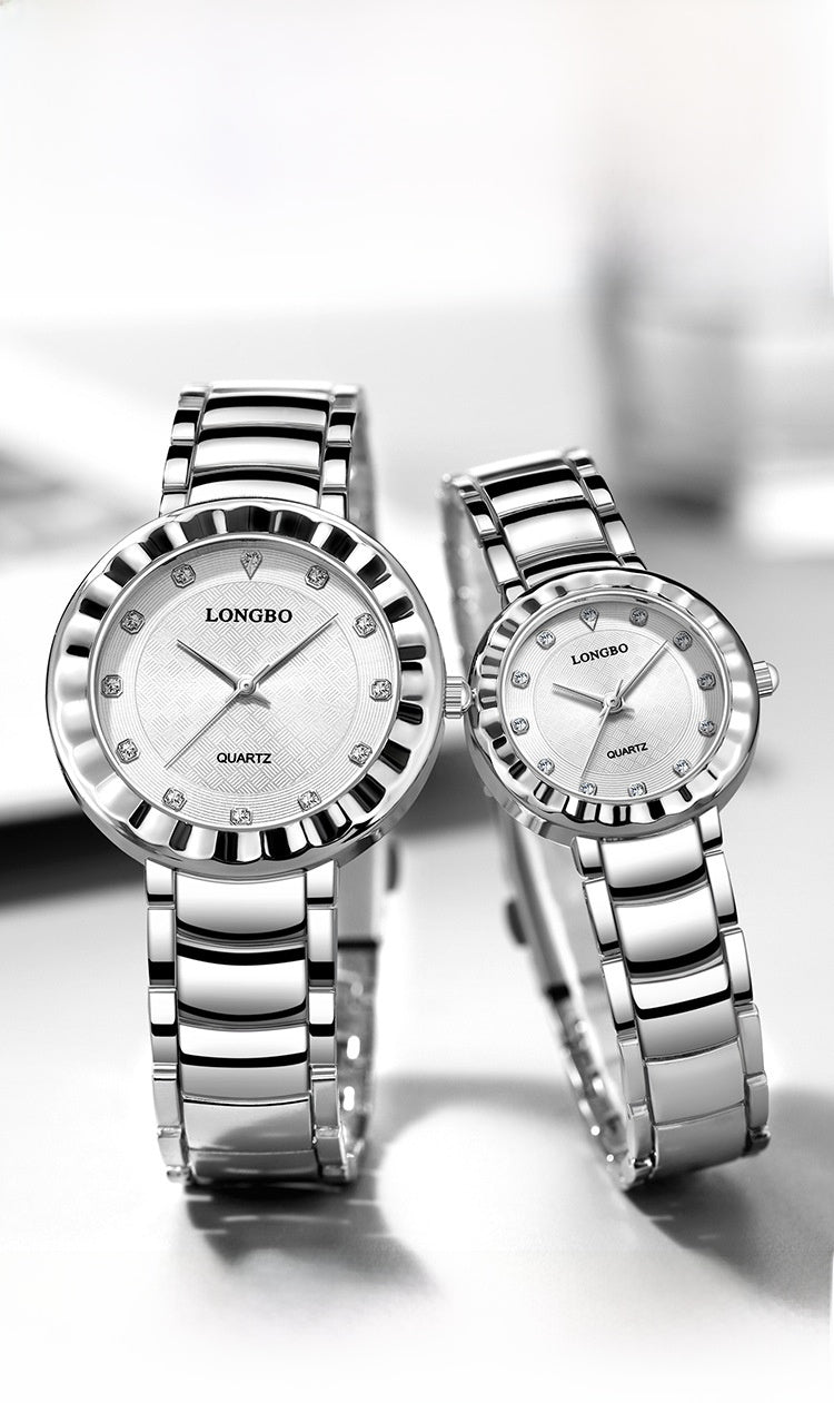 Quartz Watch With Stainless Steel Strap And Single Folding Buckle, Featuring Tempered Glass Mirror, Pointer Display, And Round Dial