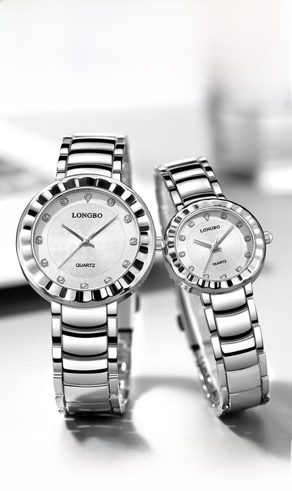 Quartz Watch With Stainless Steel Strap And Single Folding Buckle, Featuring Tempered Glass Mirror, Pointer Display, And Round Dial