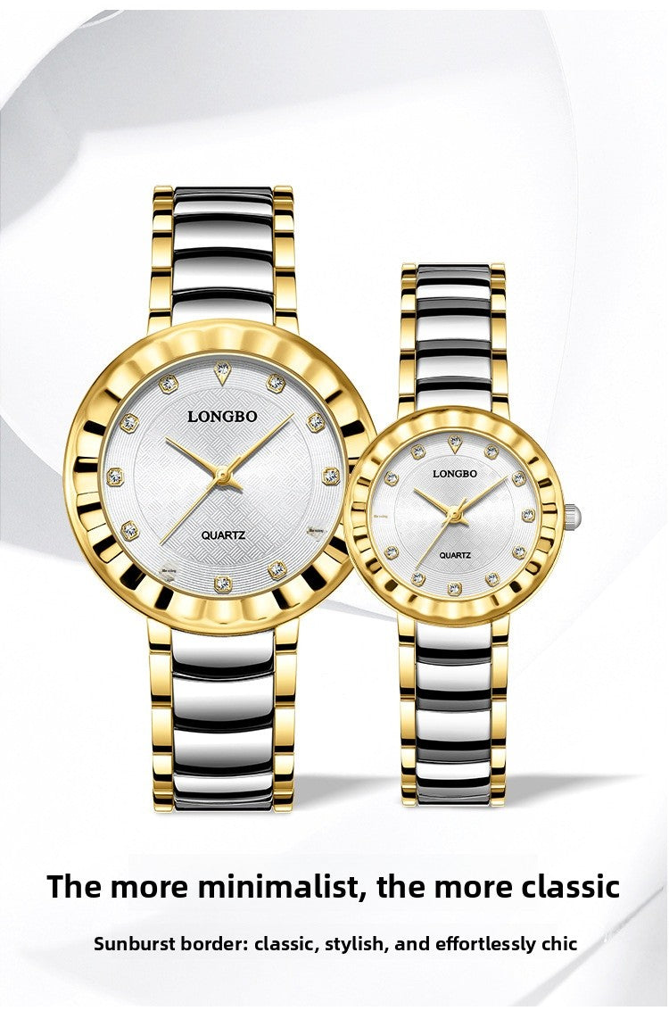 Quartz Watch With Stainless Steel Strap And Single Folding Buckle, Featuring Tempered Glass Mirror, Pointer Display, And Round Dial