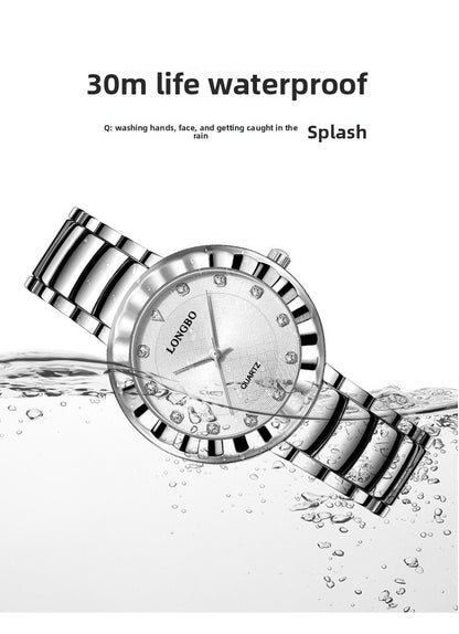 Quartz Watch With Stainless Steel Strap And Single Folding Buckle, Featuring Tempered Glass Mirror, Pointer Display, And Round Dial