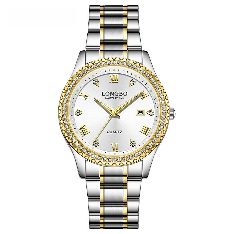 Men's Quartz Watch With Stainless Steel Strap And Single Folding Buckle, Featuring Tempered Glass Mirror And Pointer Display