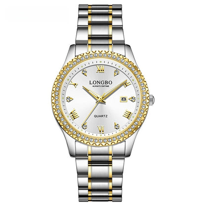 Men's Quartz Watch With Stainless Steel Strap And Single Folding Buckle, Featuring Tempered Glass Mirror And Pointer Display