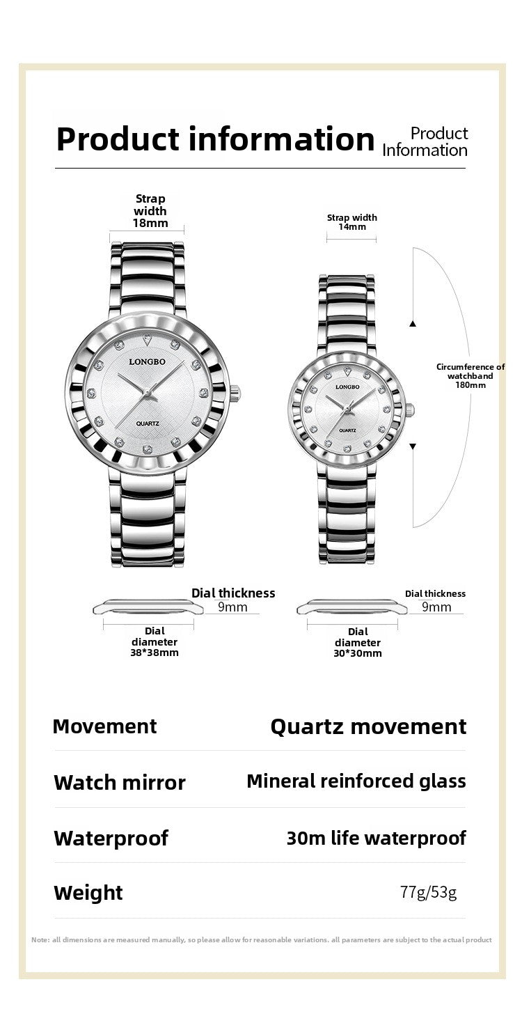 Quartz Watch With Stainless Steel Strap And Single Folding Buckle, Featuring Tempered Glass Mirror, Pointer Display, And Round Dial