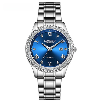 Men's Quartz Watch With Stainless Steel Strap And Single Folding Buckle, Featuring Tempered Glass Mirror And Pointer Display