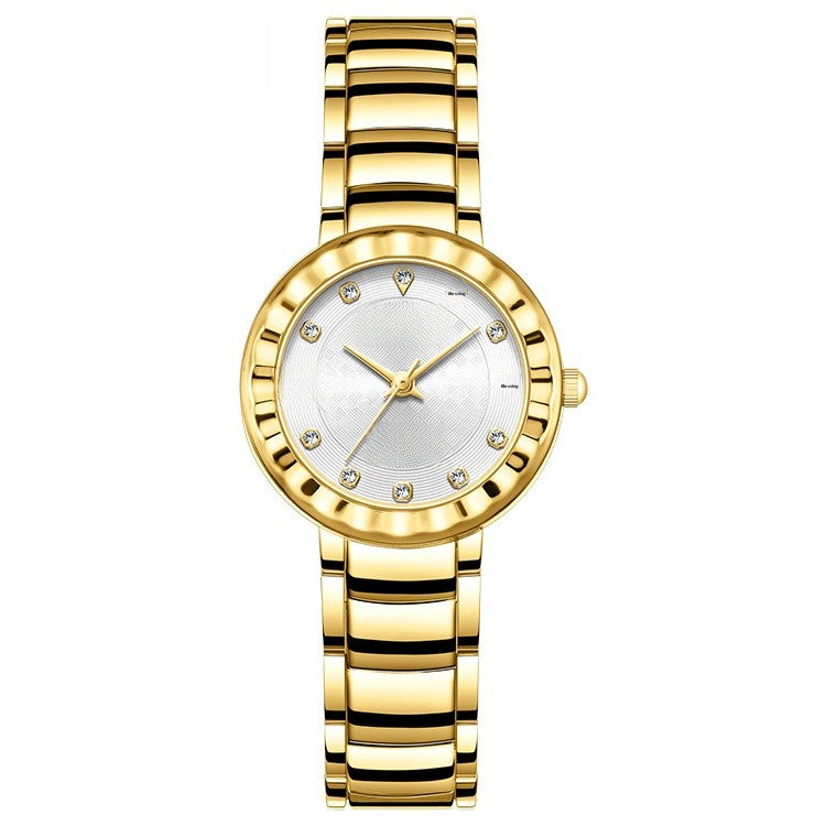 Quartz Watch With Stainless Steel Strap And Single Folding Buckle, Featuring Tempered Glass Mirror, Pointer Display, And Round Dial