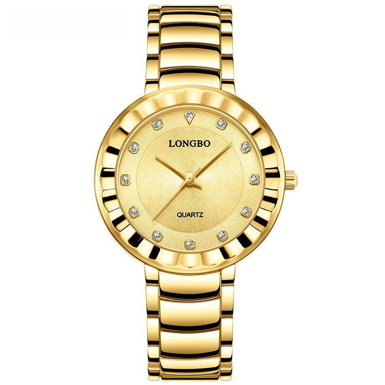 Quartz Watch With Stainless Steel Strap And Single Folding Buckle, Featuring Tempered Glass Mirror, Pointer Display, And Round Dial
