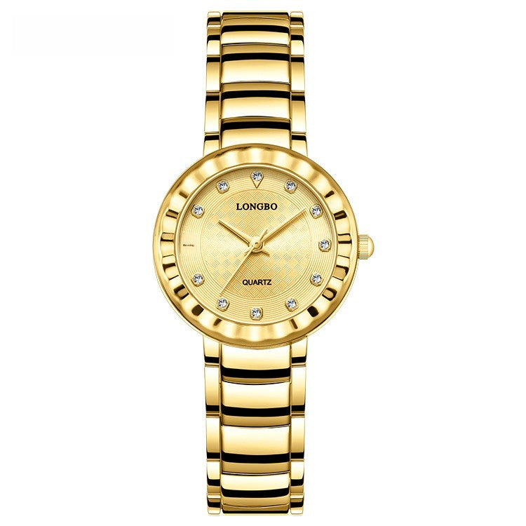 Quartz Watch With Stainless Steel Strap And Single Folding Buckle, Featuring Tempered Glass Mirror, Pointer Display, And Round Dial