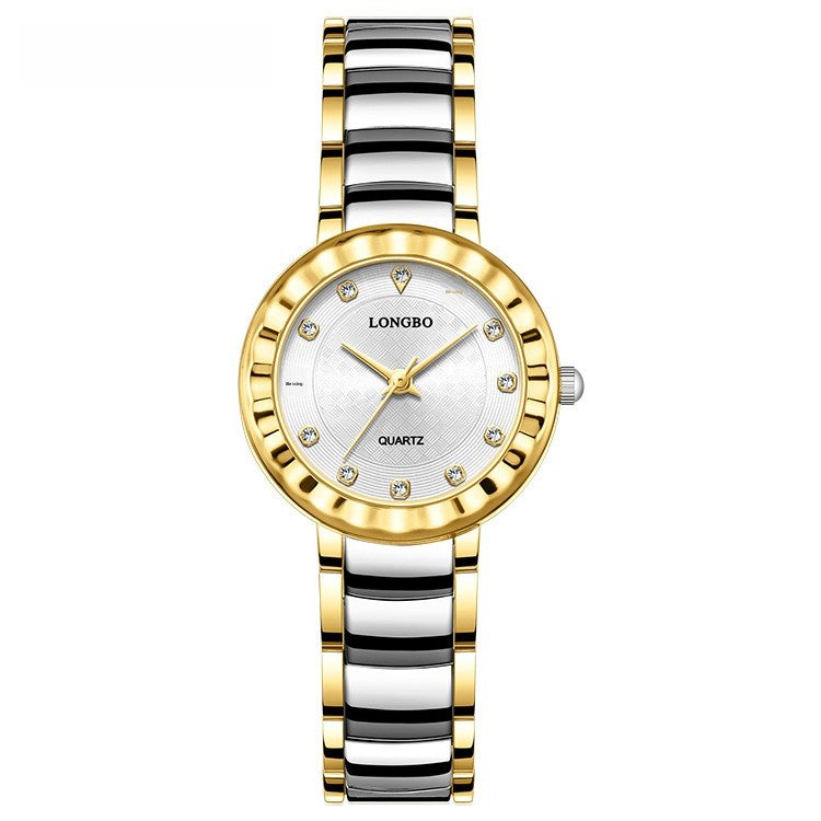 Quartz Watch With Stainless Steel Strap And Single Folding Buckle, Featuring Tempered Glass Mirror, Pointer Display, And Round Dial