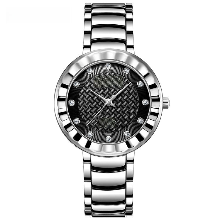 Quartz Watch With Stainless Steel Strap And Single Folding Buckle, Featuring Tempered Glass Mirror, Pointer Display, And Round Dial