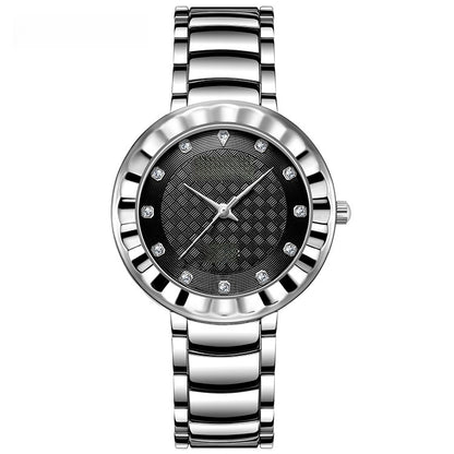 Quartz Watch With Stainless Steel Strap And Single Folding Buckle, Featuring Tempered Glass Mirror, Pointer Display, And Round Dial