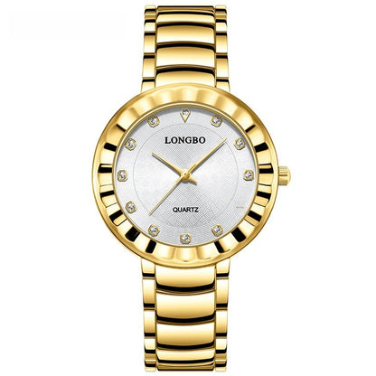 Quartz Watch With Stainless Steel Strap And Single Folding Buckle, Featuring Tempered Glass Mirror, Pointer Display, And Round Dial