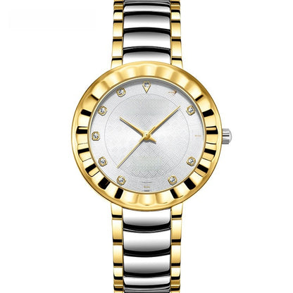 Quartz Watch With Stainless Steel Strap And Single Folding Buckle, Featuring Tempered Glass Mirror, Pointer Display, And Round Dial
