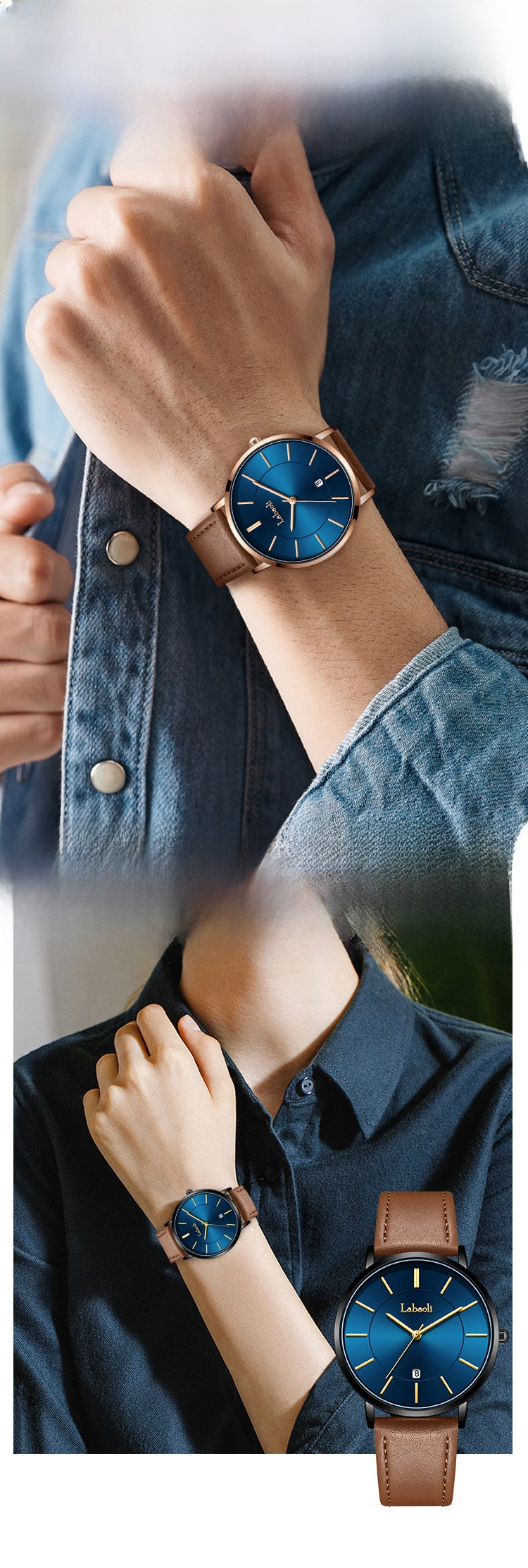 Men's Watch With Genuine Leather Strap, Quartz Movement, Tempered Glass Mirror, Pointer Display, And Buckle Style