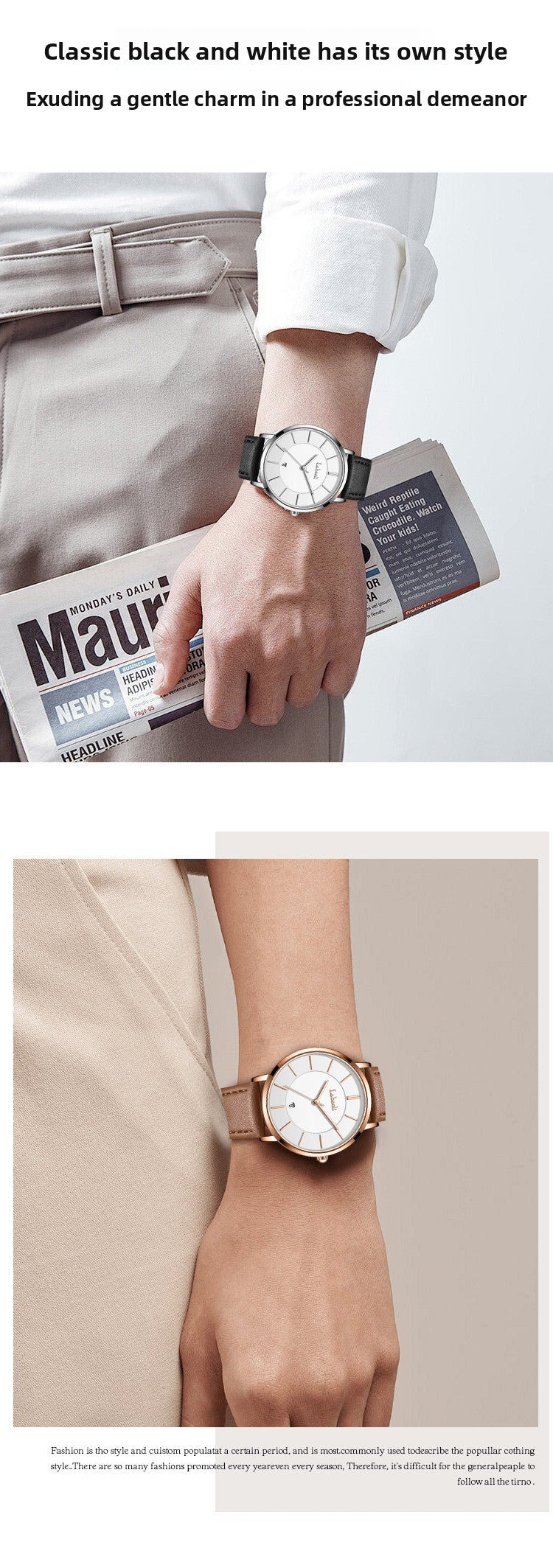 Men's Watch With Genuine Leather Strap, Quartz Movement, Tempered Glass Mirror, Pointer Display, And Buckle Style