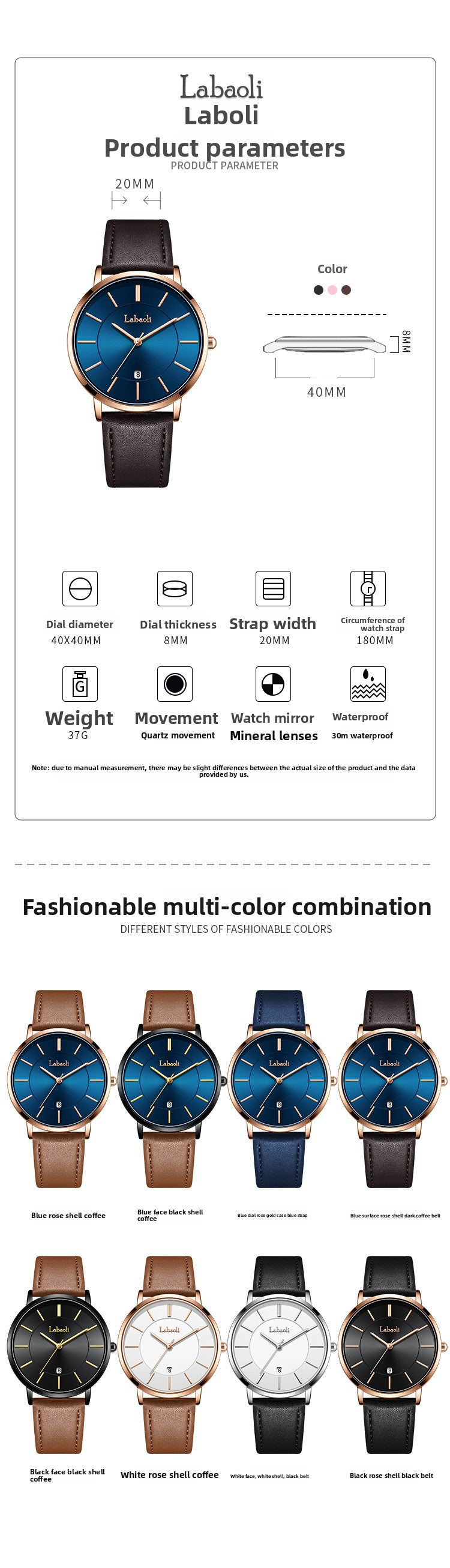 Men's Watch With Genuine Leather Strap, Quartz Movement, Tempered Glass Mirror, Pointer Display, And Buckle Style