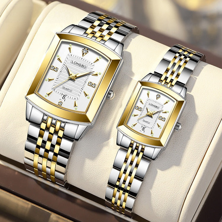 Quartz Watch Unisex With Stainless Steel Strap, Butterfly Double Snap Buckle, Tempered Glass Mirror, Pointer Display