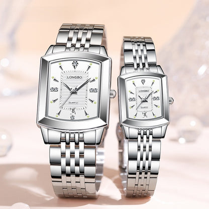 Quartz Watch Unisex With Stainless Steel Strap, Butterfly Double Snap Buckle, Tempered Glass Mirror, Pointer Display