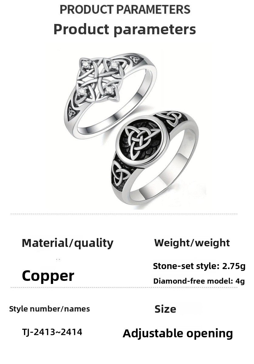 Celtic Knot Open Rings For Unisex Featuring Ethnic Style Copper With Rhinestones, Witches Knot Jewelry