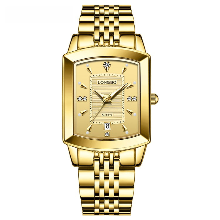 Quartz Watch Unisex With Stainless Steel Strap, Butterfly Double Snap Buckle, Tempered Glass Mirror, Pointer Display