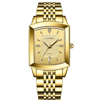 Quartz Watch Unisex With Stainless Steel Strap, Butterfly Double Snap Buckle, Tempered Glass Mirror, Pointer Display