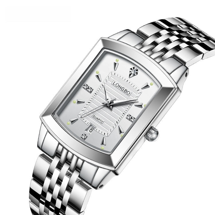 Quartz Watch Unisex With Stainless Steel Strap, Butterfly Double Snap Buckle, Tempered Glass Mirror, Pointer Display