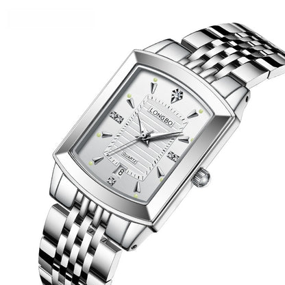 Quartz Watch Unisex With Stainless Steel Strap, Butterfly Double Snap Buckle, Tempered Glass Mirror, Pointer Display